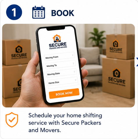 Step 1 Book - schedule your home shifting service with Secure Packers and Movers online